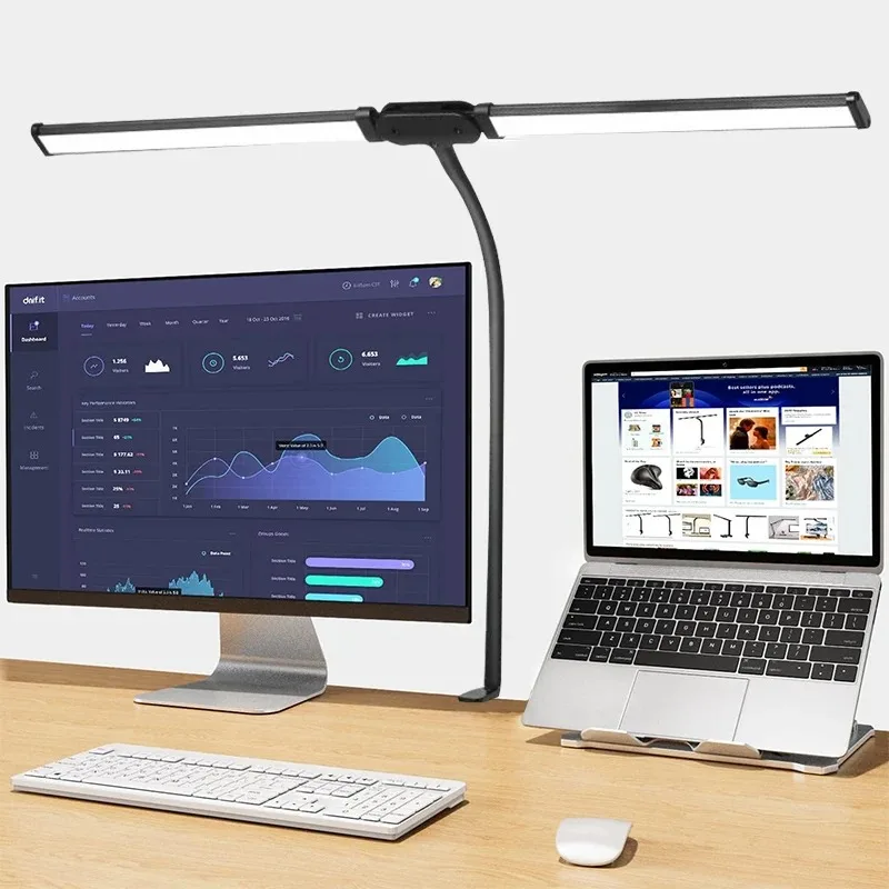 Double Head LED Clip Desk Lamp Architect Table Lamp for Home Office Lighting 3 Color Mode and 10 Dimmable Eye Protect Desk Lamps