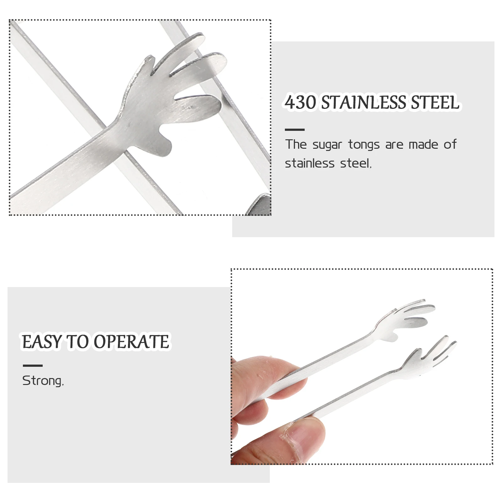 

4Pcs Corrosion Resistant Stainless Steel Small Ice Tongs Cartoon Hand Design Versatile Serving Tongs