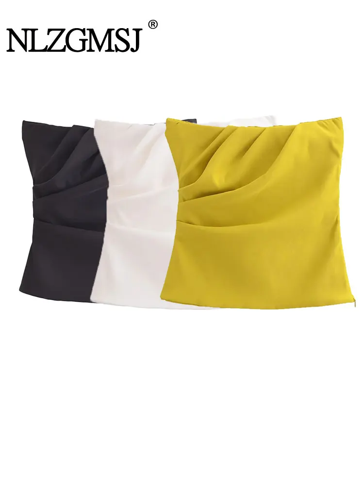 

2024, весенне-летний сексуальный женский топ, однотонные тонкие топы без бретелек, женские модные элегантные плиссированные топы с корсетом