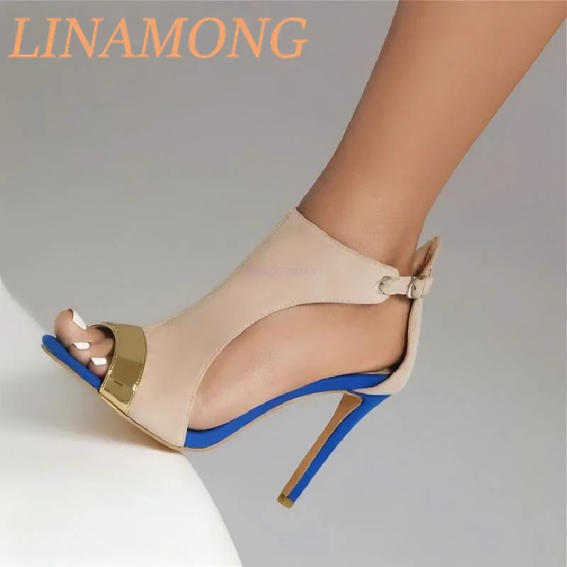 Buckle Two-Piece Suede High-Heeled Shoes Fashionable Fish Mouth Bag and Open Toe Slim Heel Sandals Sandalias De Mujer Verano
