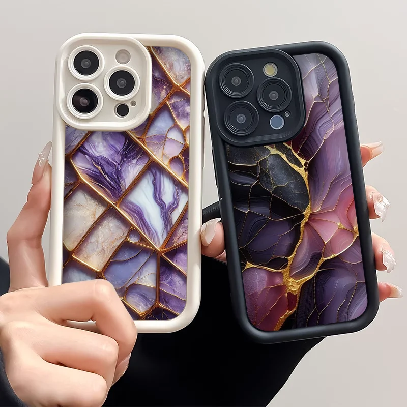 

Стильный чехол для телефона с текстурой фиолетового хрусталя и мрамора для IPhone 17 Pro Max 16 15 14 13 12 11 Mini X XR XS MAX 7 8 14 Plus Soft Cover