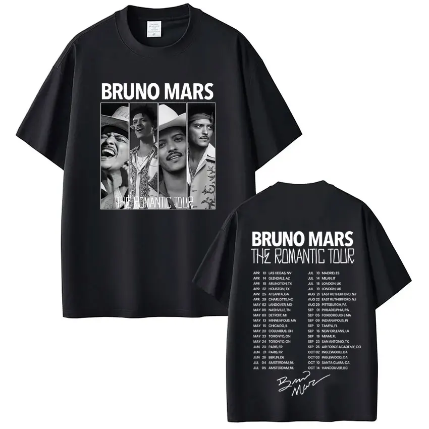 Bruno Mars The Romantic Tour 2026 Print T Shirt Men Women Fashion T-shirts Short-sleeved Vintage Cotton High Quality T-shirts