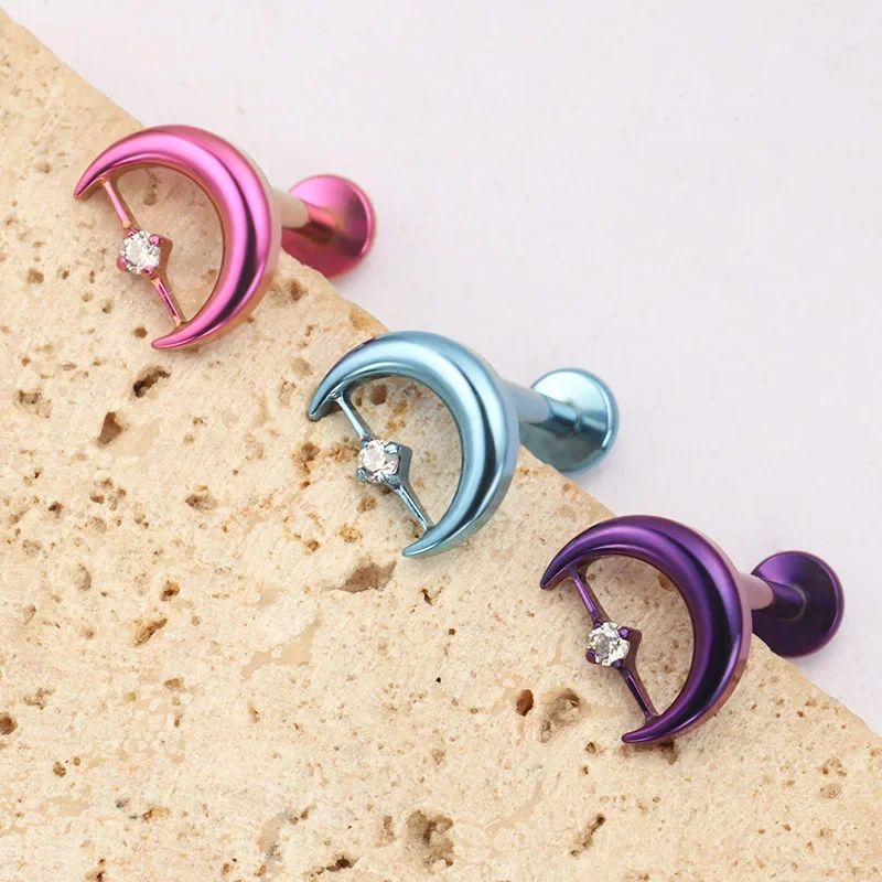 ZOOR F136 التيتانيوم القمر ستار تشيكوسلوفاكيا ثقب الموضوع الداخلي Labret 18 جرام/16 جرام شقة الظهر القرط اللولب مسمار الغضروف ثقب الجسم