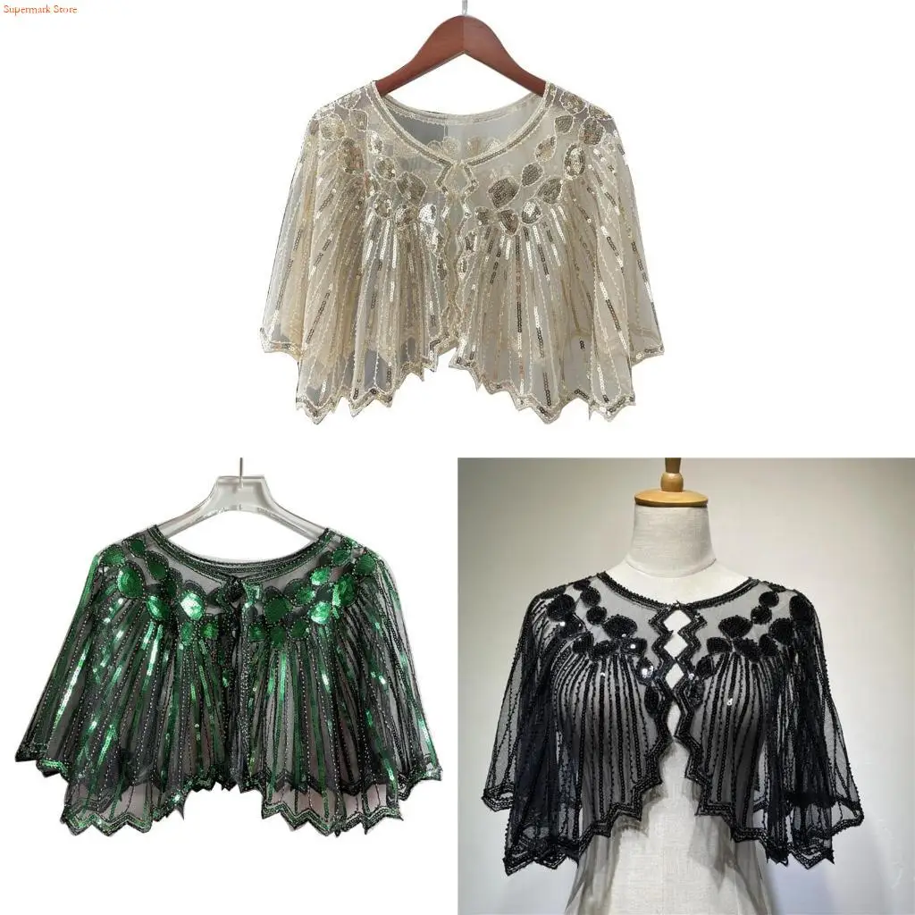 Q5WE Sequins Shawls Cocktail Tea-Party Evening Dress for Girls Gatsby Accessories