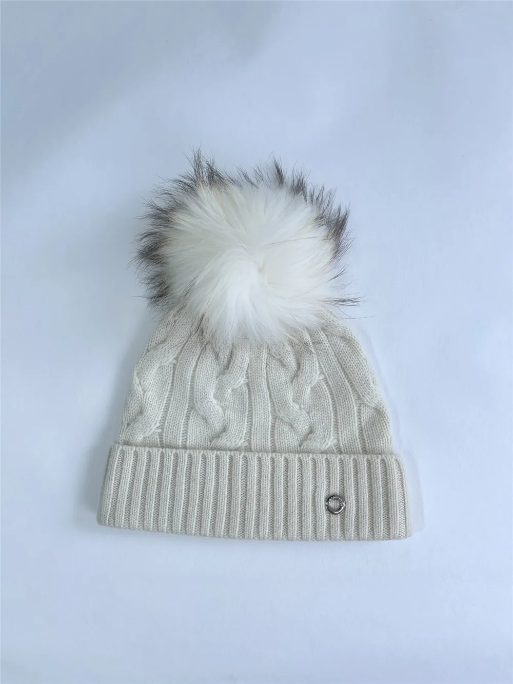 Autumn Winter Cashmere Hat Women Fox Fur Ball Twist Knitting Pullover Cap