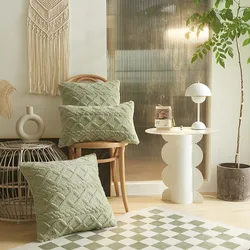 Green Plush Cushion Cover Geometric Pillow Cover for Living Room Sofa 45x45cm Decorative Pillow Home Decor Pillowcase