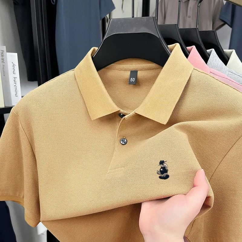 Light luxury 100% cotton short sleeve men's polo shirt brand cartoon embroidery high-end breathable new casual summer T-shirt