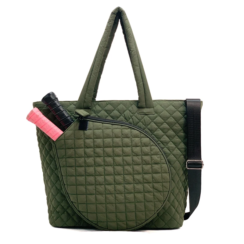 Women Pickleball Bag Large Capacity Tennis Squash Racquet Handbag Army Green Portable Padel Pickleball Badminton Shoulder Bags