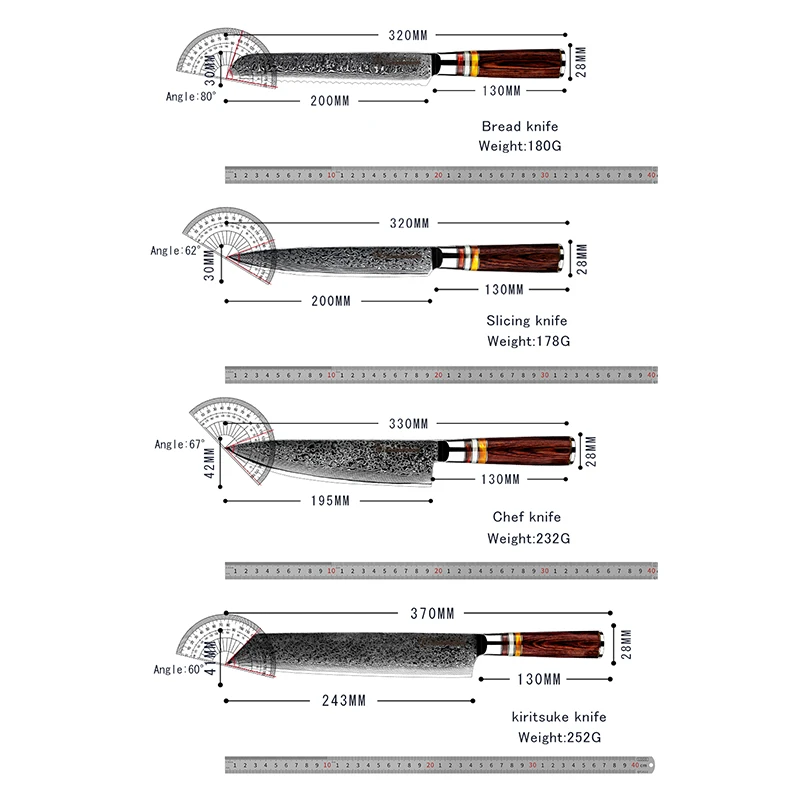 GRANDSHARP Damascus Knife Sets vg10 Japanese Damascus Steel Kitchen Slicing Knives Chef\'s Set Family Gift Kitchen Cooking Tools