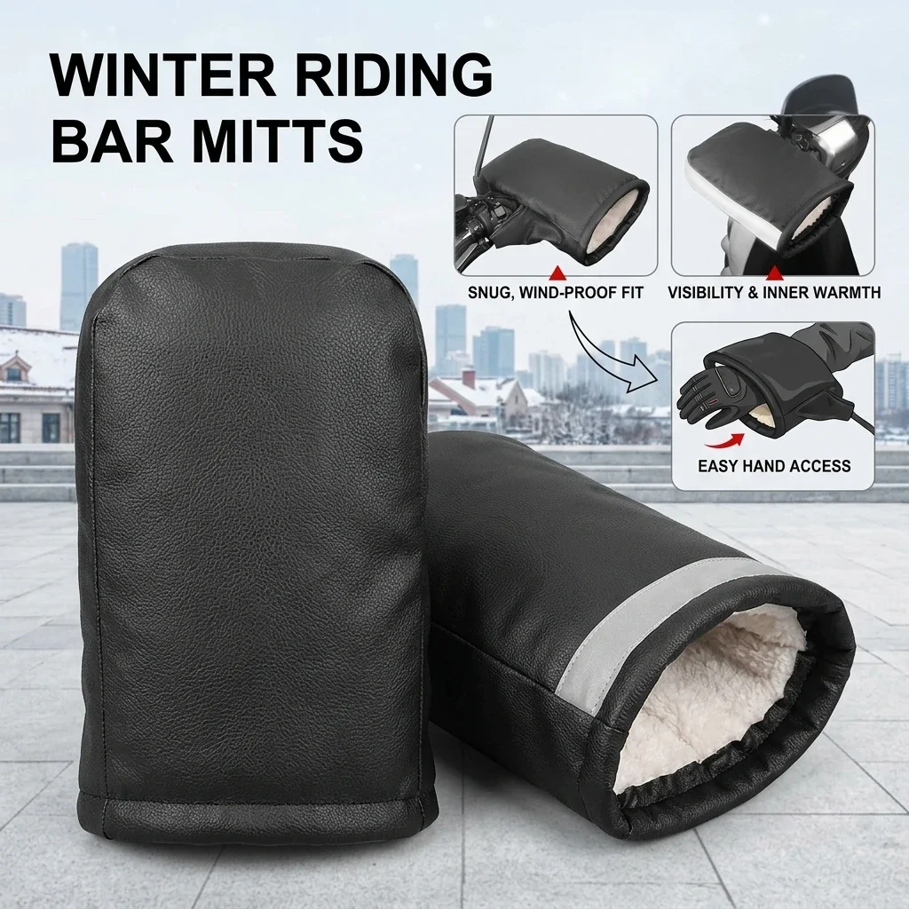 Waterproof Motorbike Steering Wheel Covers Winter Warmers - Durable Cycling Hand Covers Bicycle Handlebar Mitts for Cold Weather