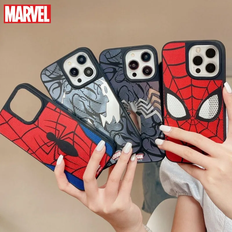 

Marvel Spiderman Case for IPhone 15 14 13 12 Pro Max Cartoon with MagSafe Mirror Men Anime Shockproof Protective Cover Gift