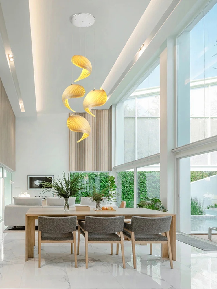 LED Dimmable Wooden Modern Classical Ceiling Pendant Lights Conch shape Unique Home Decor Elegant Indoor Lamps For Dining Room