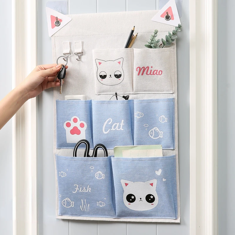 3/7 Pockets Cotton Wall Mounted Storage Bag Home Room Closet Door Sundries Clothes Hanging Bag Holder Cosmetic Toys Organizer