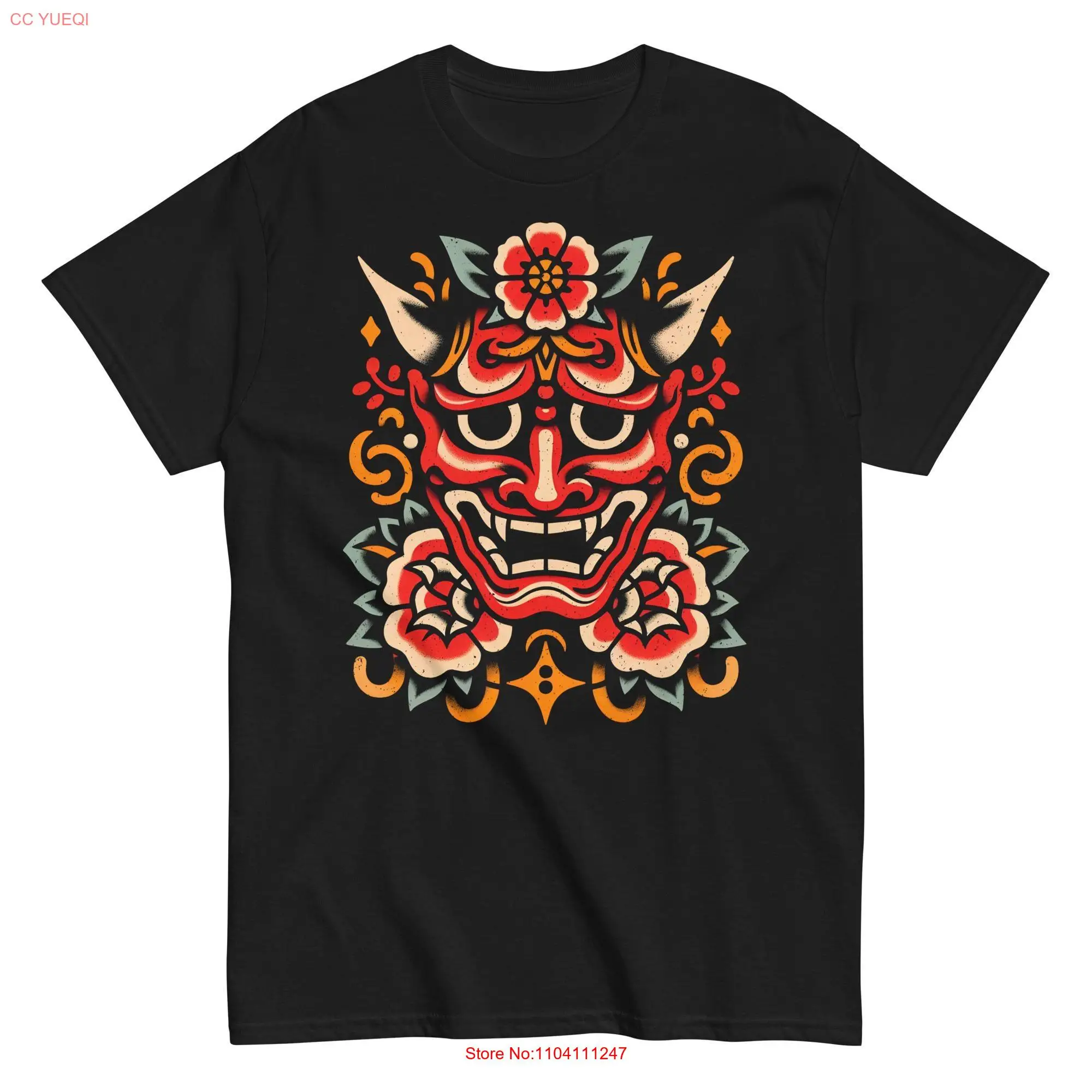 Devil and Roses Hannya T Shirt Tattoo Design Streetwear Edgy Traditional Style Old School Flash Art long or short sleeves