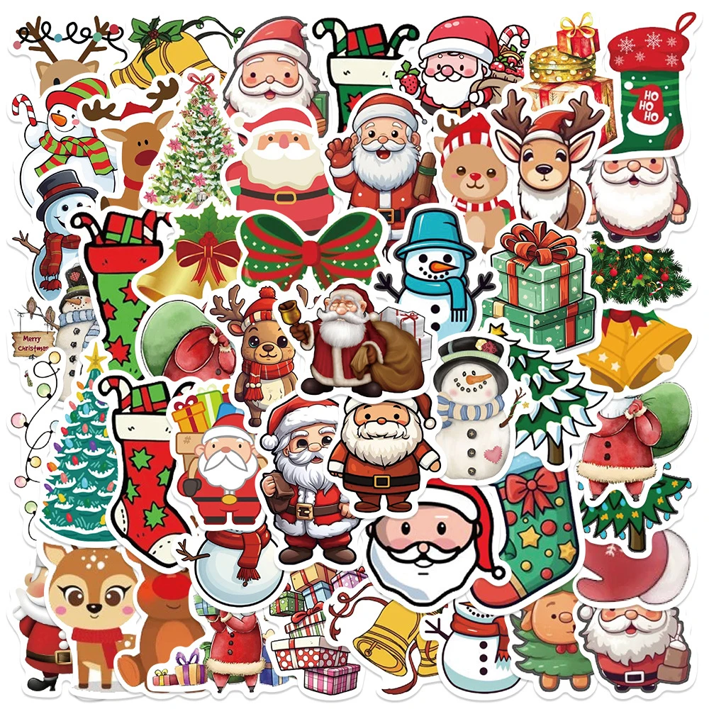 10/30/50 pçs engraçado bonito dos desenhos animados natal graffiti adesivos decoração presentes de natal caso do telefone portátil geladeira decalques adesivo