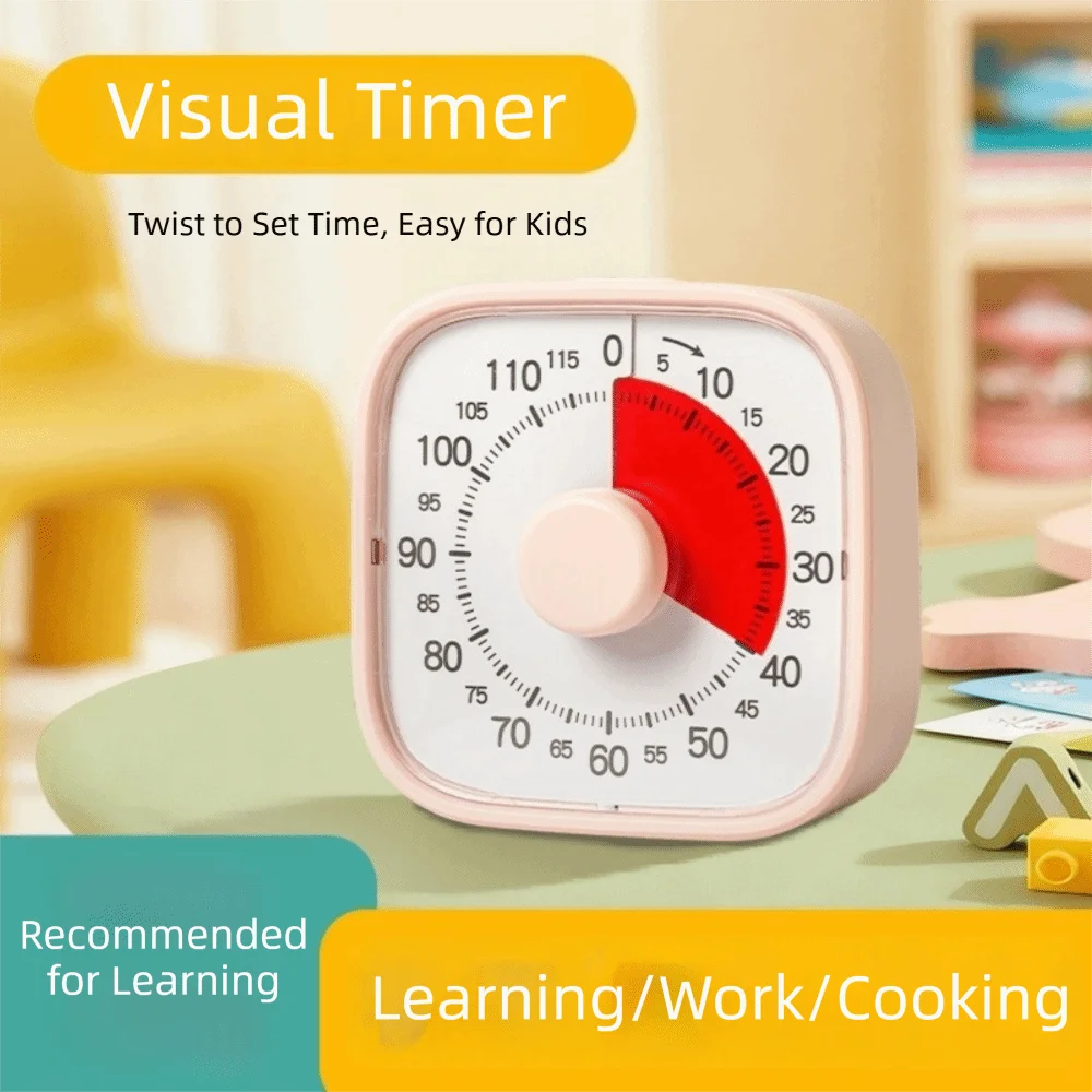 120 Minutes Visual Timer Self-Discipline Visualization Countdown Alarm Clock Portable Silent Operation Kitchen Timer Cooking