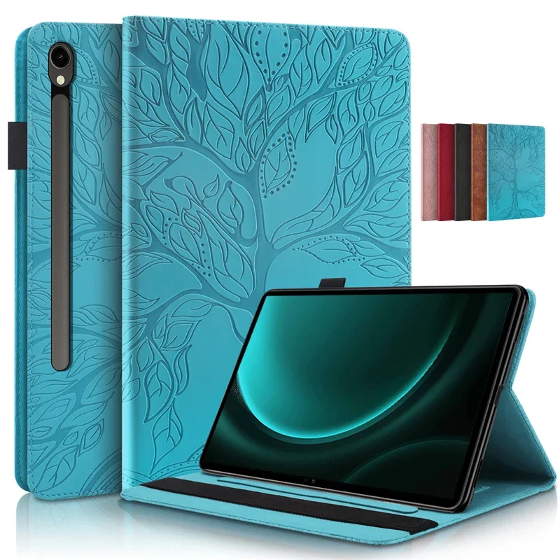 Tablet for Samsung Galaxy Tab S9 FE Case 10.9 inch 3D Tree Embossed Flip Stand TPU Cover for Funda Galaxy Tab S9 FE S9FE Case