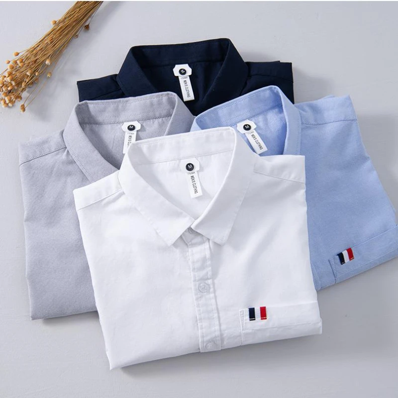 2024 New High-quality 100% Cotton Business Casual Men\'s Short-sleeve Shirt,M-4XL White Formal Work Shirt