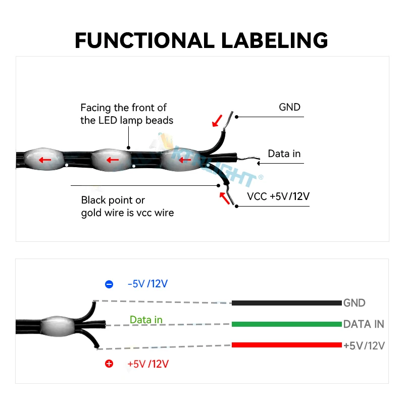 DC5V/12V 1000ct Pixels 1.5cm-10cm Pitch WS2811 LED Seed Pixel String Light RGB IC Addressable Full Color IP68 3Pin Black Wire