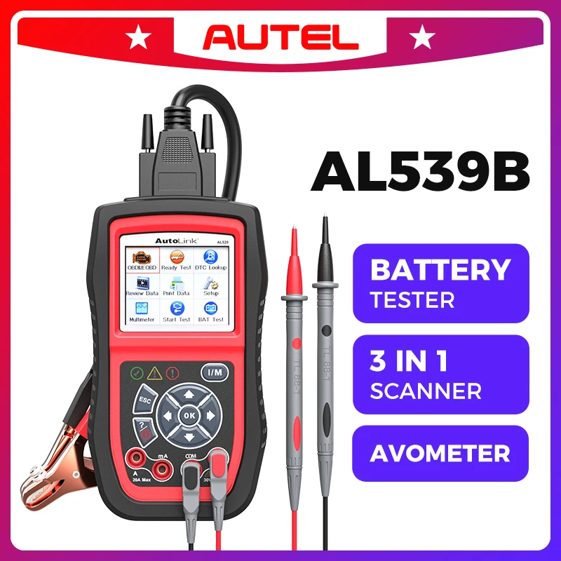 

Autel AL539B OBD2 Scanner 3-in-1 Code Reader Battery Tester Avometer for 12 Volts Batteries Full OBDII Diagnosis Charging System