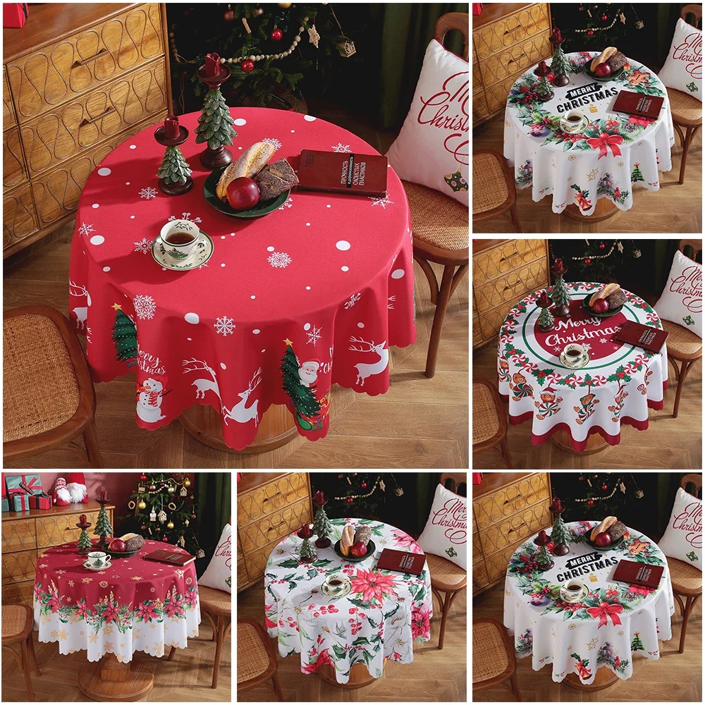 1PC New Christmas Tablecloth Wave Lace Waterproof Polyester Beautify Decoratives Round Tablecloths and Party Table Decorations