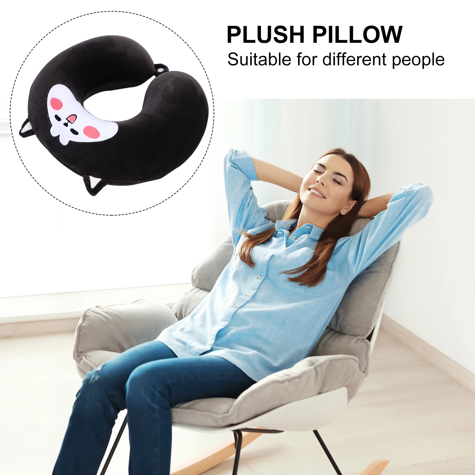 

U-shaped Neck Pillow Travel Husky Animal Inflatable Kawaii Pillows Car Cute
