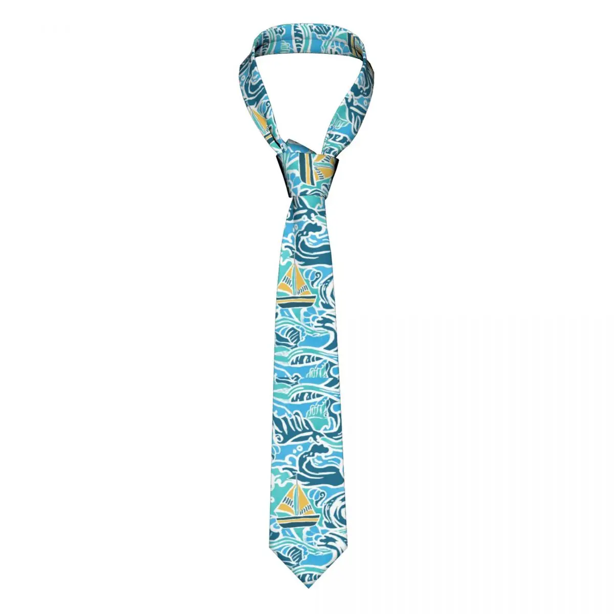 Waves Sailboats Nautical Necktie Men Slim Polyester 8 cm Classic Neck Tie for Mens Suits Accessories Gravatas Gift