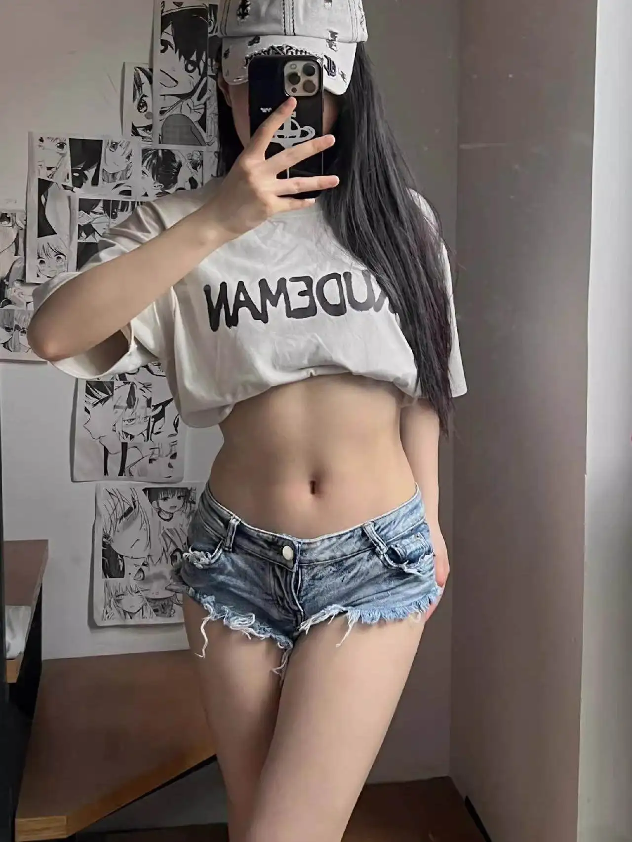 

European Millennial Washed Low Rise Shorts Frayed Raw Hem Denim Shorts Slim Fit Hip Hug Shorts Sexy Ultra Short Hot Pants