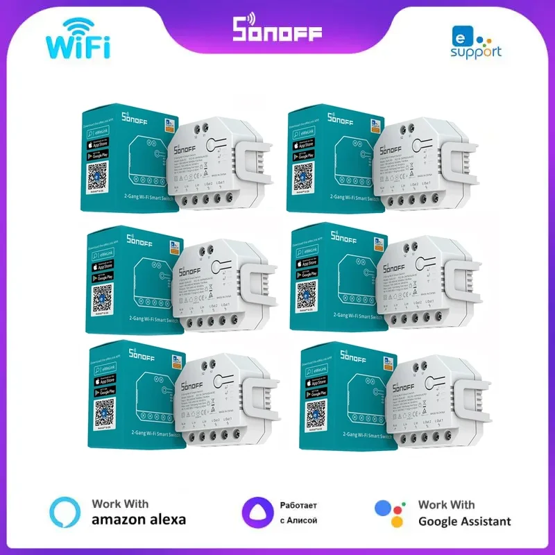 

1-6 шт. SONOFF DUALR3 2 Gang DIY Мини умный переключатель двойной релейный модуль умный дом измеритель мощности через eWeLink Alexa Google smartthings