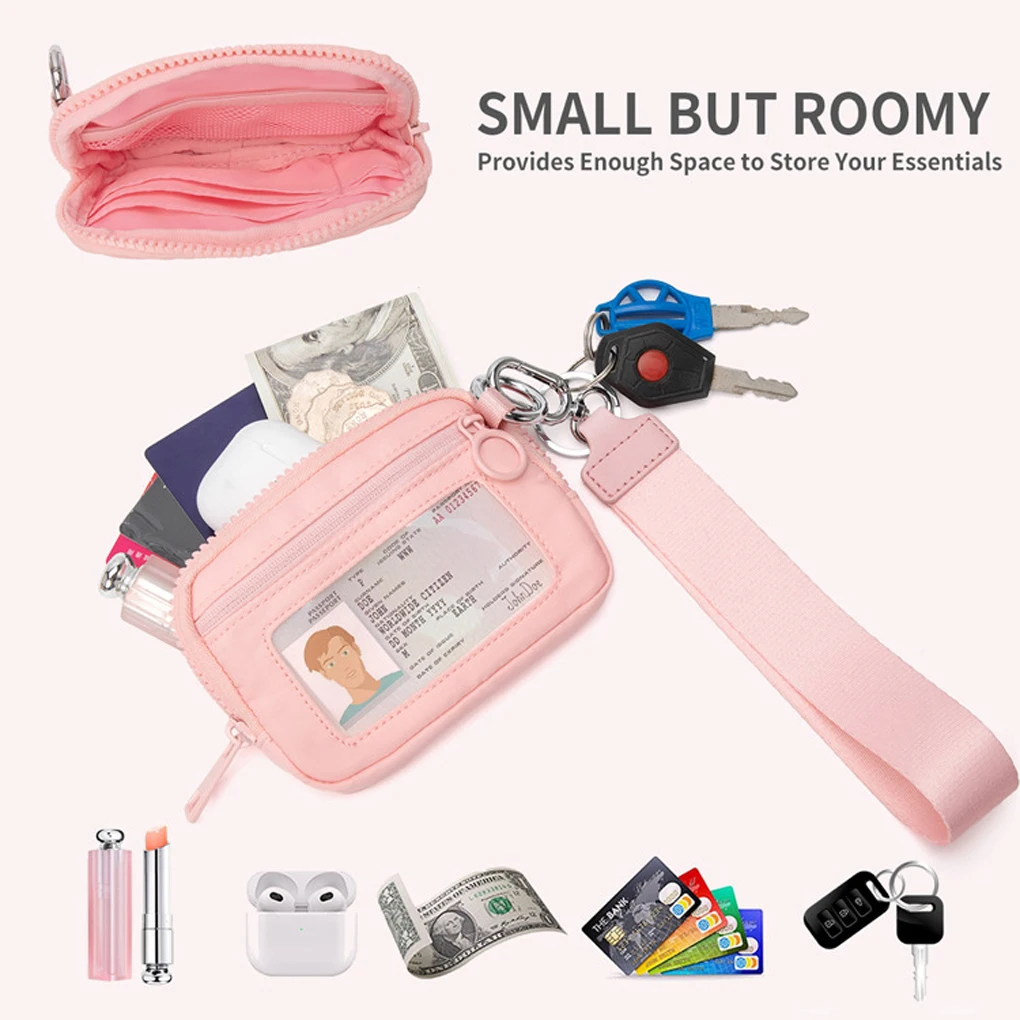 

Новый портативный женский кошелек-брелок на молнии, водонепроницаемый нейлоновый кошелек для карт, чехол для карт на запястье, чехол для карт на молнии с прозрачным окошком для удостоверения личности