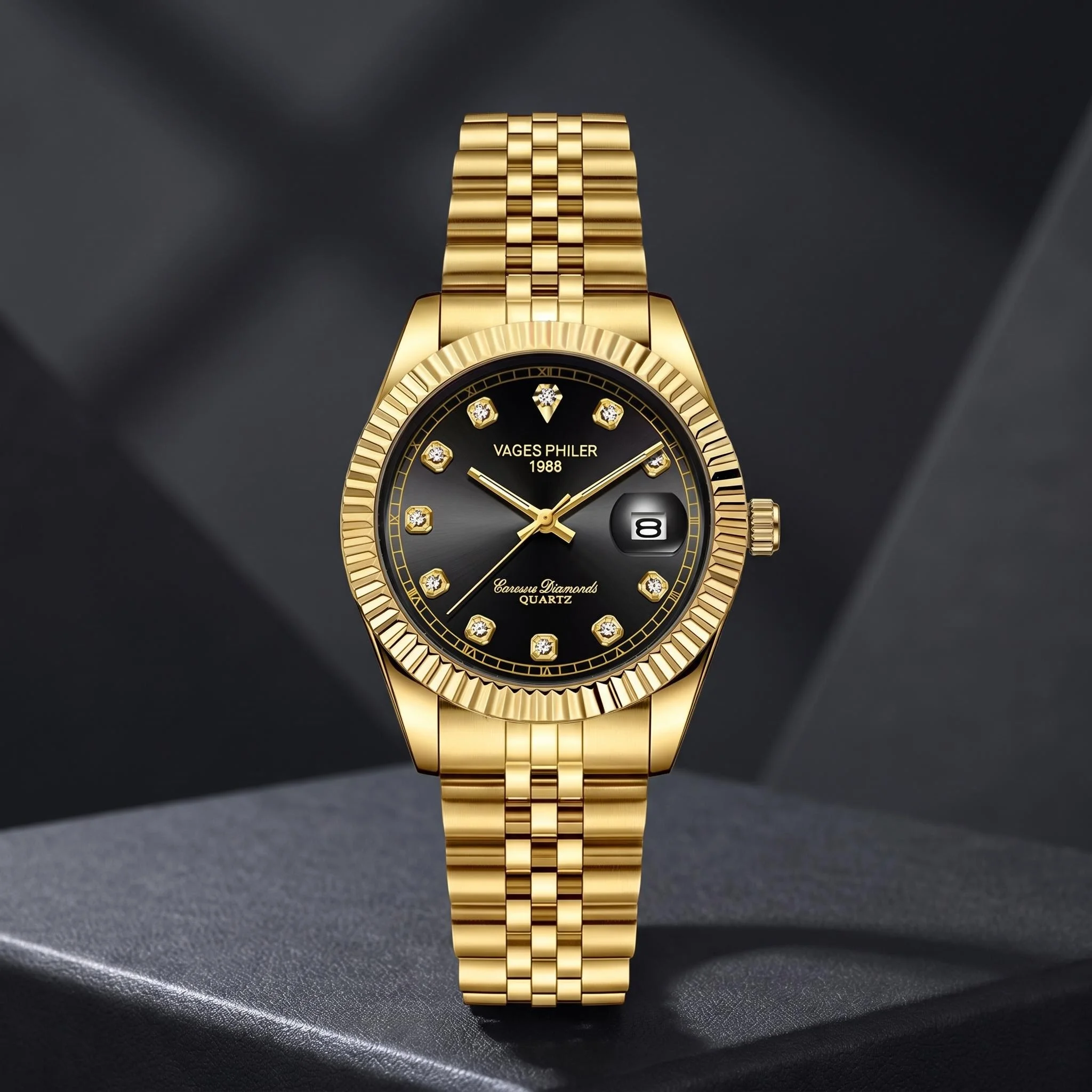Women's Quartz Watch with a Gold-Tone Stainless Steel Bracelet and a Black Alloy Dial—Perfect as a Gift for a Woman
