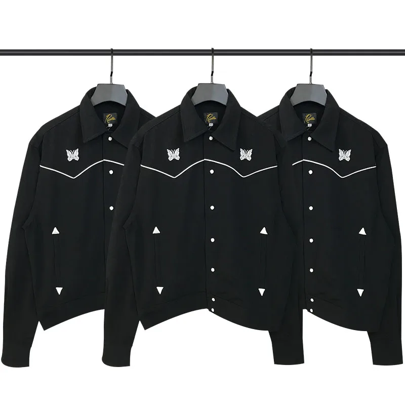 

Needles Embroidery Jaet Coat Briti Sle Arrow Retro Line Trendy ex Stand Collar Double Button Closure