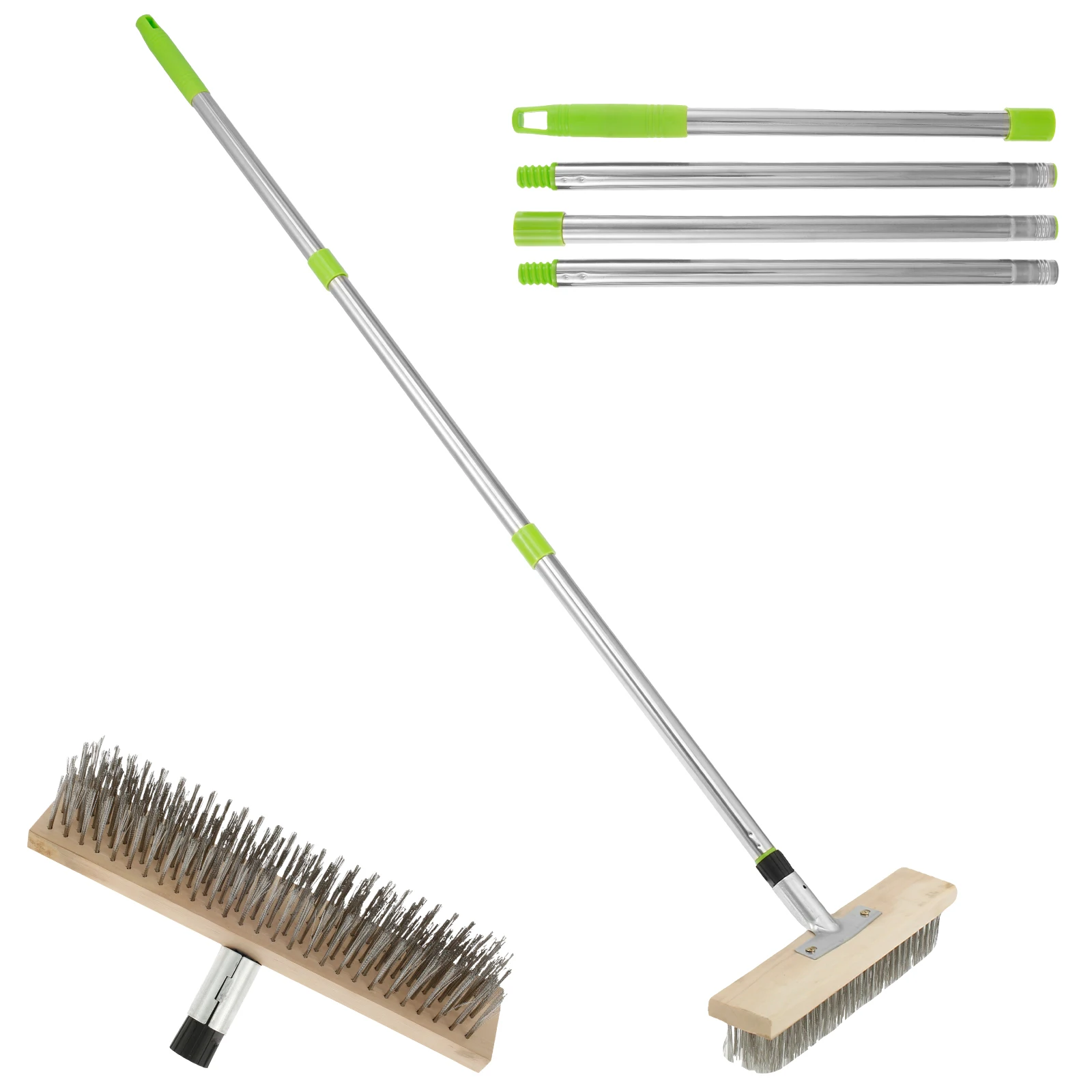 Deck Scrub Brush Stainless Steel Deck Wire Brush with 60 Inch Long Handle Stiff Bristle Floor Brush Multifunctional Deck Brush