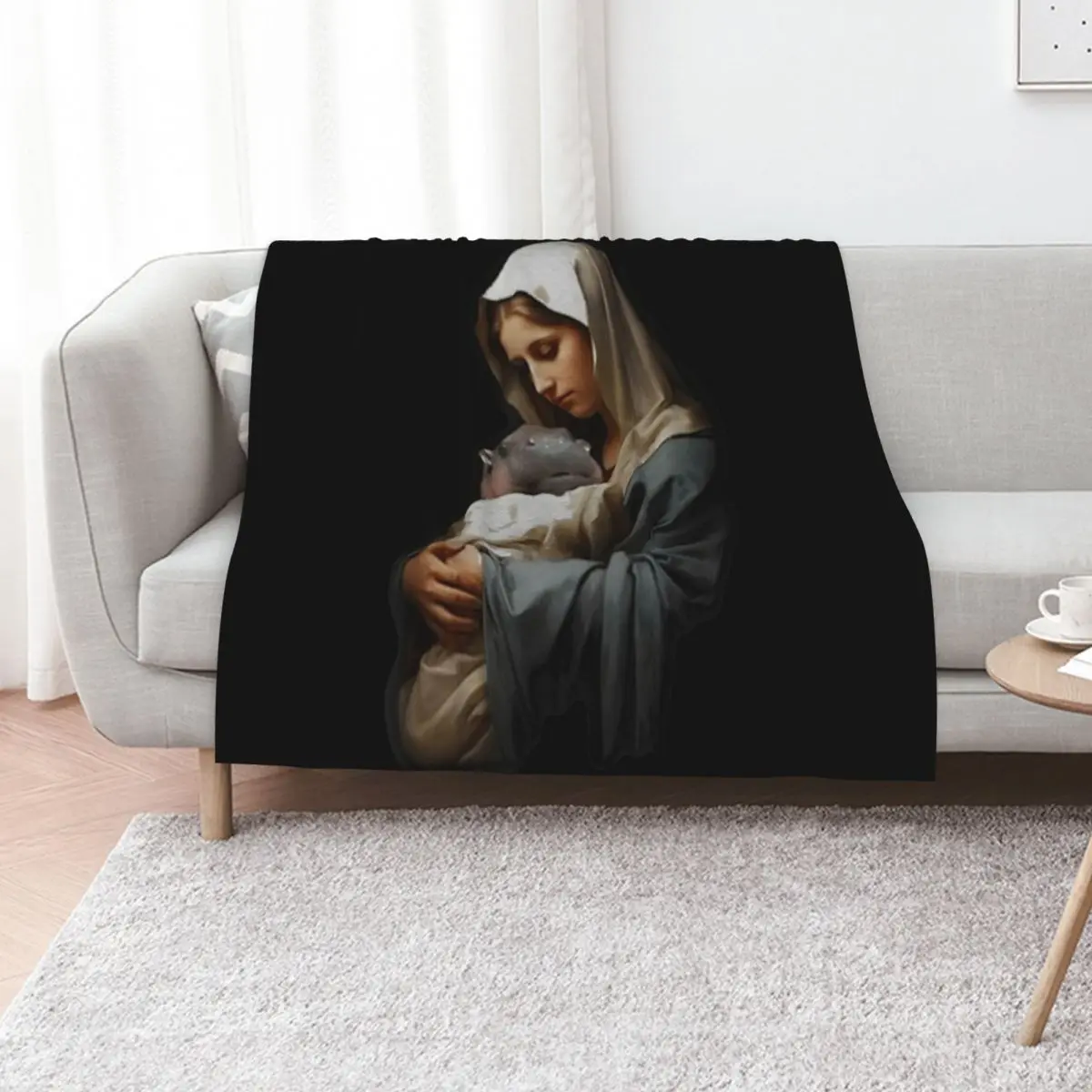 

Moo Deng Mother Mary Funny Hippo Lover Jesus Christ Throw Blanket Baby Plaid Plaid on the sofa Cute Blankets