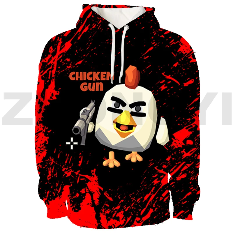 Cartoon Chicken Gun 3D Hoodie Teens Long Sleeve Chicken Gun Printed Pullovers Casual Oversized Sweatshirt Sudaderas Clothing Top