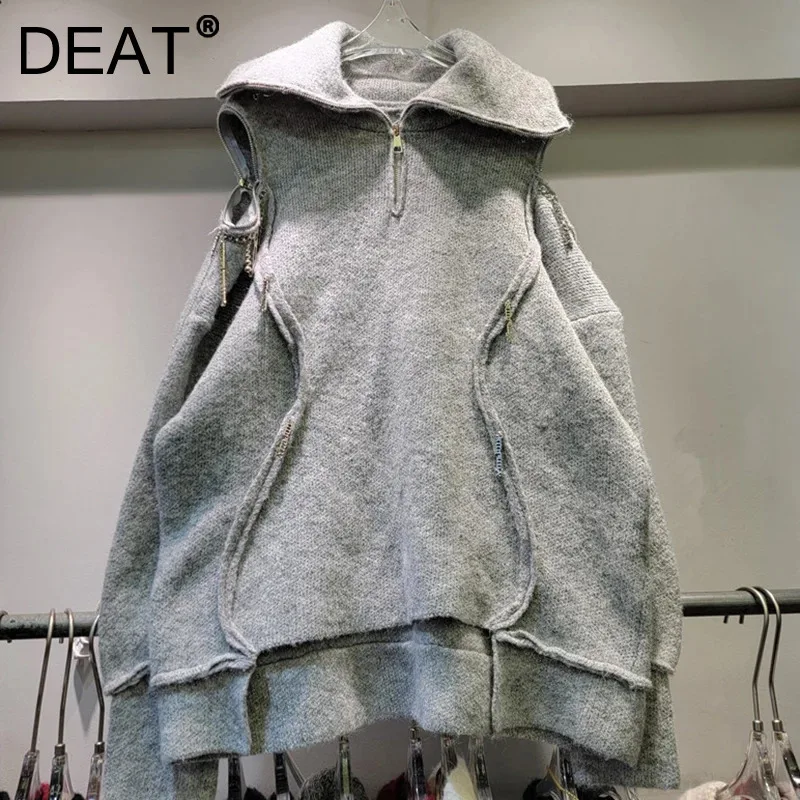 DEAT Fashion Casual Off Shoulder Sweater For Women 2024 Autumn And Winter New Loose Lapel Pullover Female Trendy 11A01333