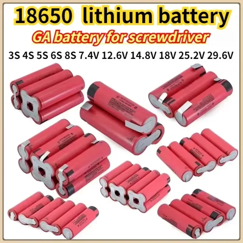 new 18650GA 3500mAh 7000mAh 3S 4S 5S 6S 8S 7.4V 12.6V 14.8V 18V 25.2V 29.6V for Screwdriver Battery Welding 18650 Battery Pack