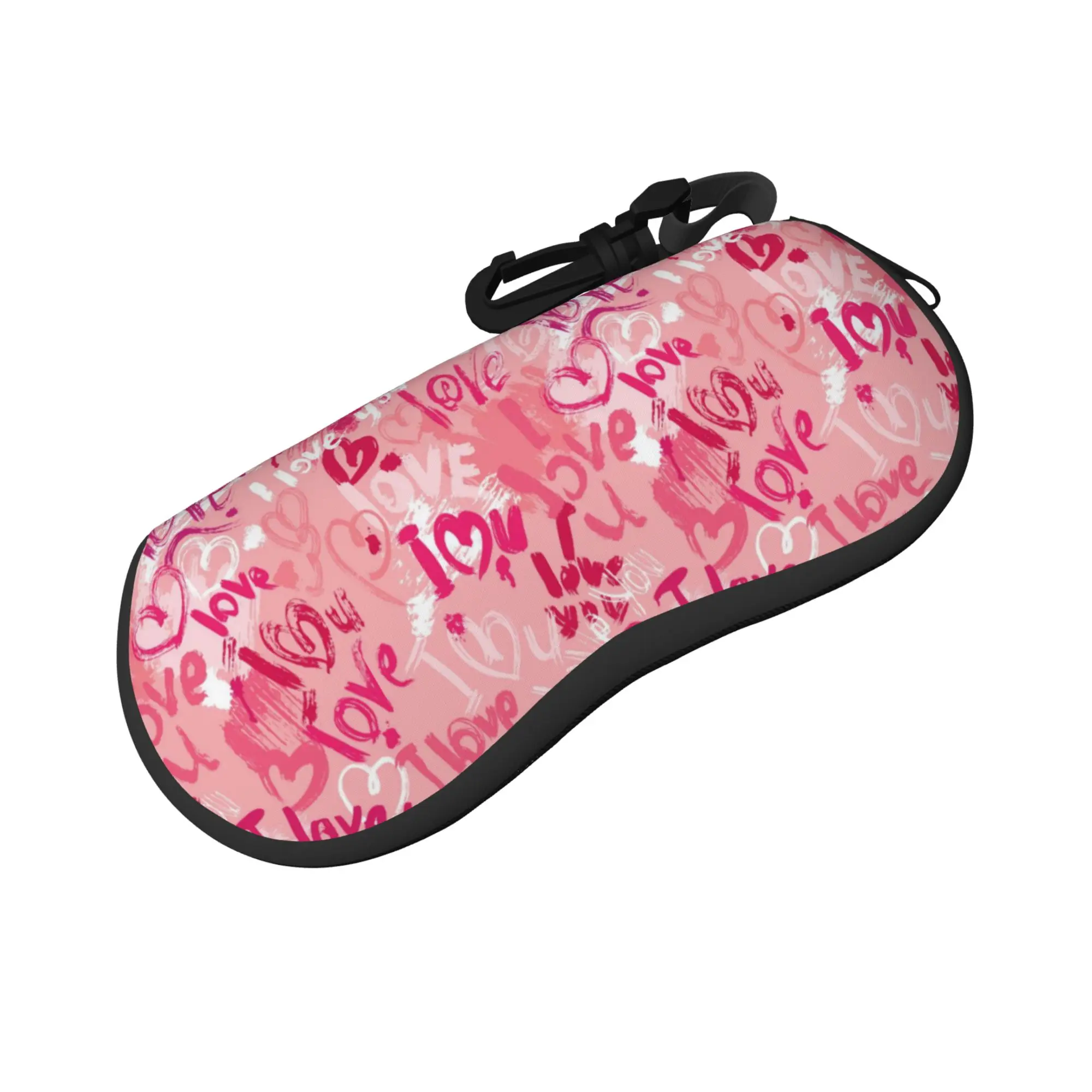 I Love U Pink Valentine‘s’ Day Sunglasses Case Soft Glasses Box for Men Women Eyewear Protector Print One Size Outdoor Travel