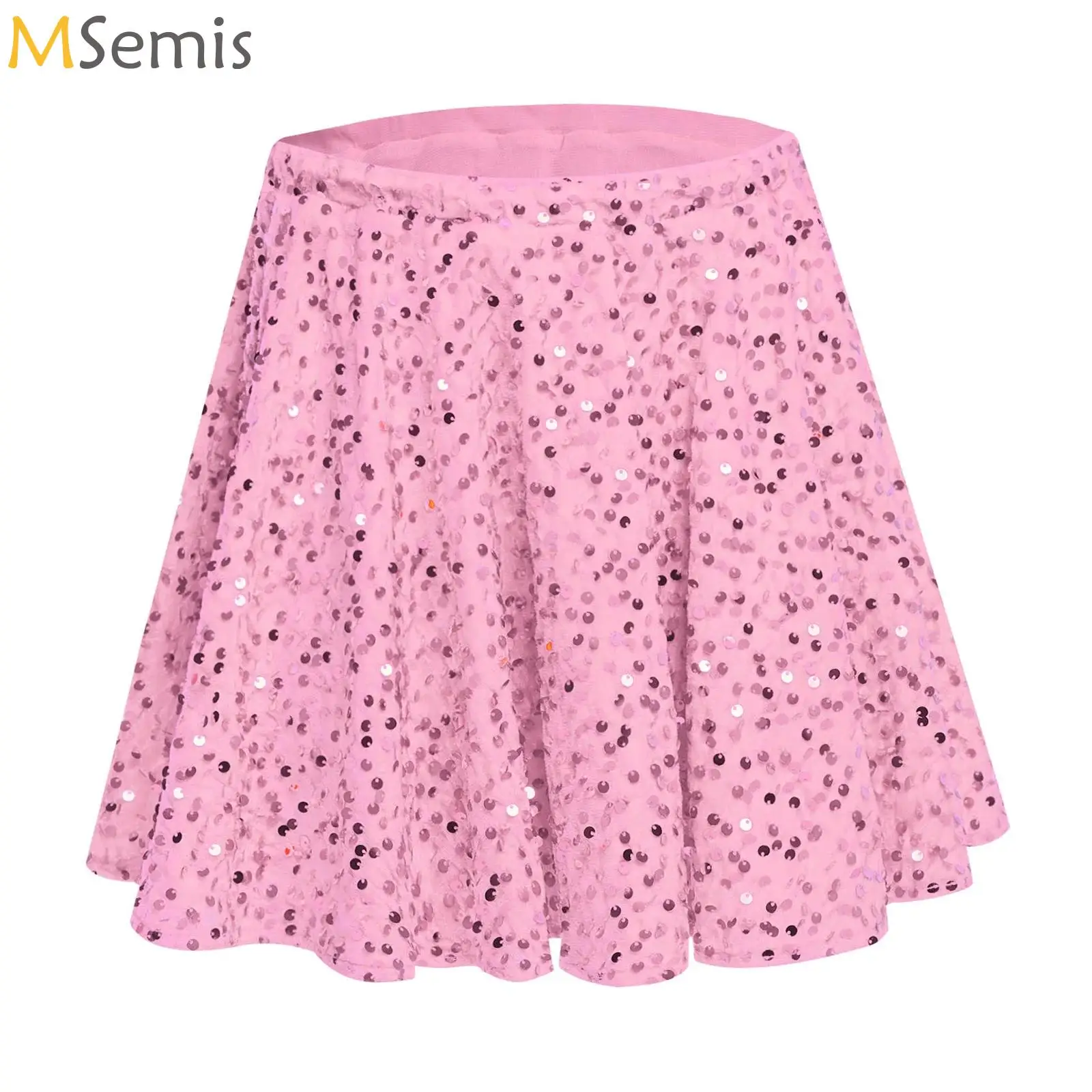 

Kids Girls Jazz Dance Skirts Dancewear Childs Christmas Party Performance Costumes Sparkling Sequins Velvet Ruffled Skirt