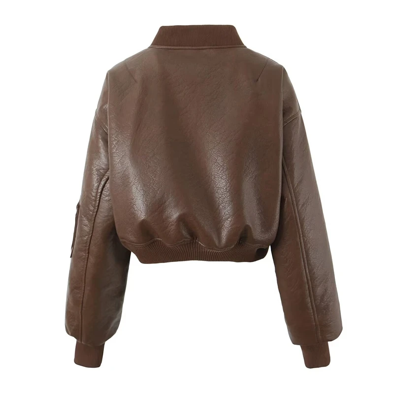 KEYANKETIAN 2024 New Women's Artificial Leather Jacket Winter Street style Zipper Loose Stand collar Short Outerwear Crop Top