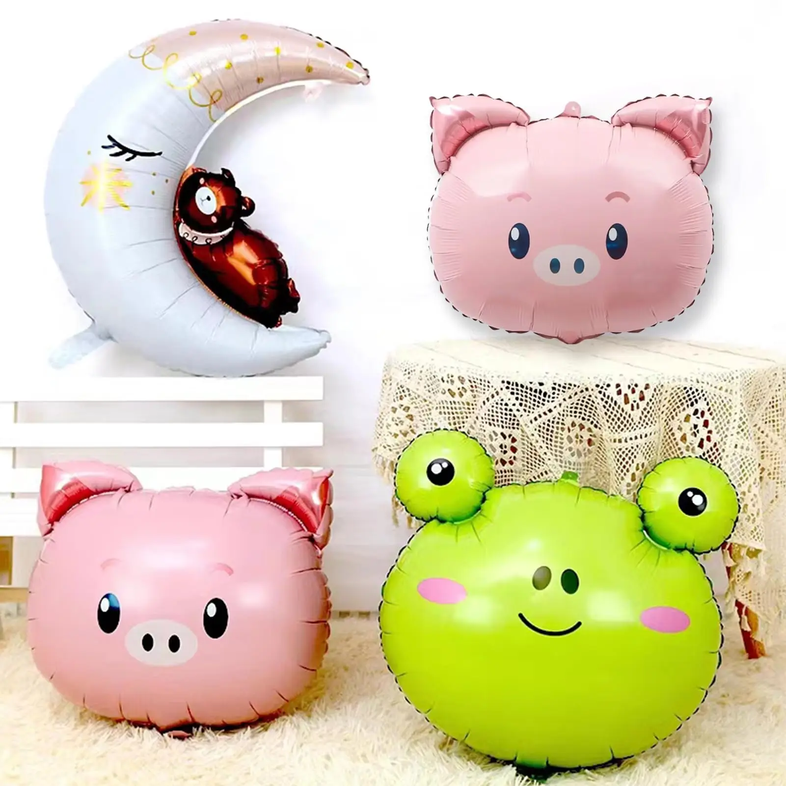5pcs Pink Pig Animal Aluminum Foil Balloons, Suitable For Jungle Farm Zoo Hunting Theme Birthday Baby Shower Party Decoration