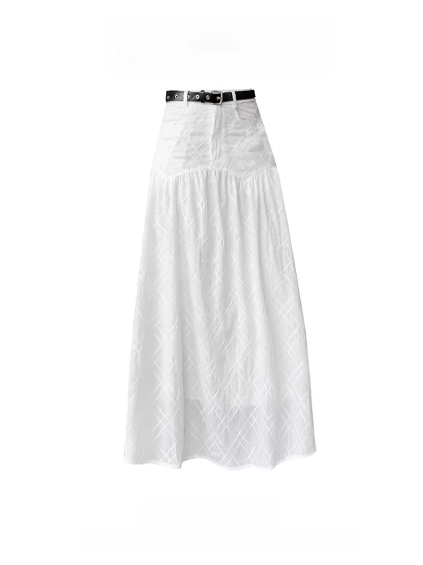Unique 3D Floral Cutout White  Skirt Women's Summer Design High Waist A-Line Skirt Retro Style Midi Skirt Pure Color