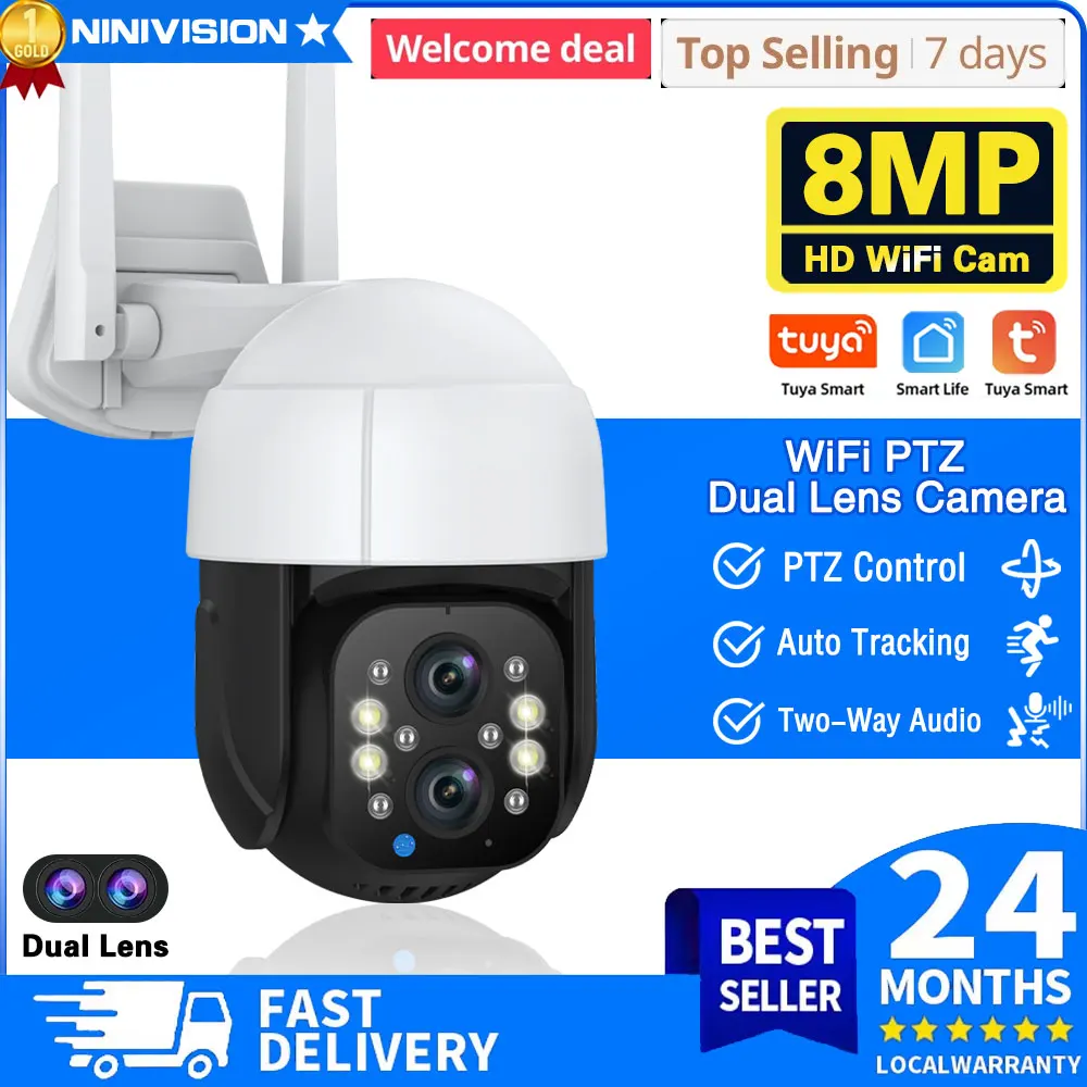 

4K 8MP PTZ WIFI Camera Dual Lens Outdoor Night Vision Human Detection Auto Track CCTV Surveillance IP Camera Security Protection