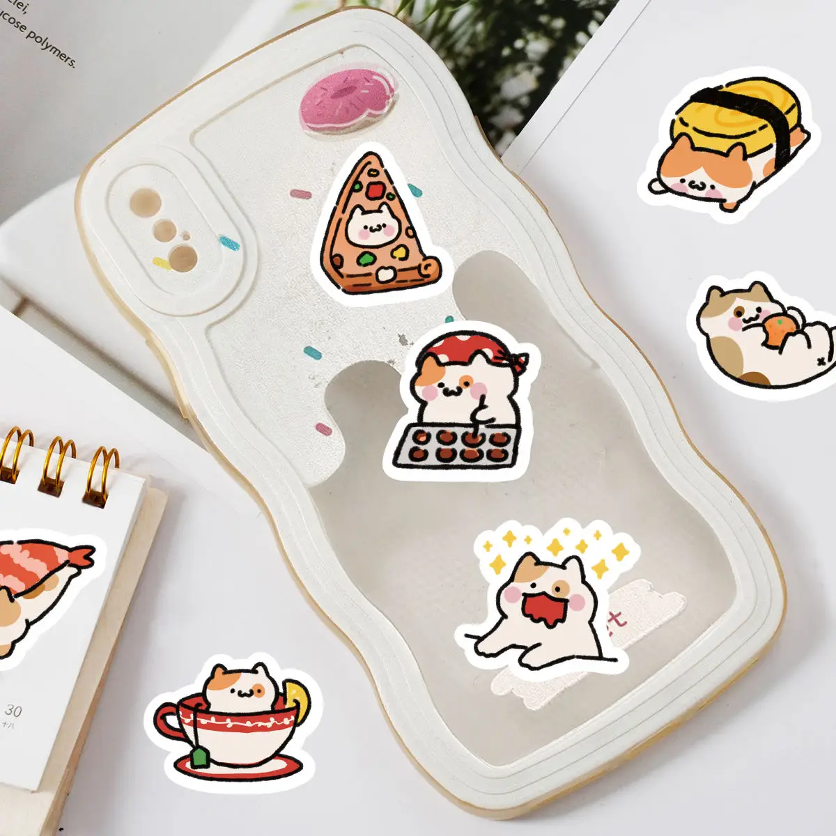 Etori Life 45pcs PVC Vigorous and Cute Cartoon Food Graffiti Collage Exquisite Patterns Student DIY Laptops Decoration Stickers