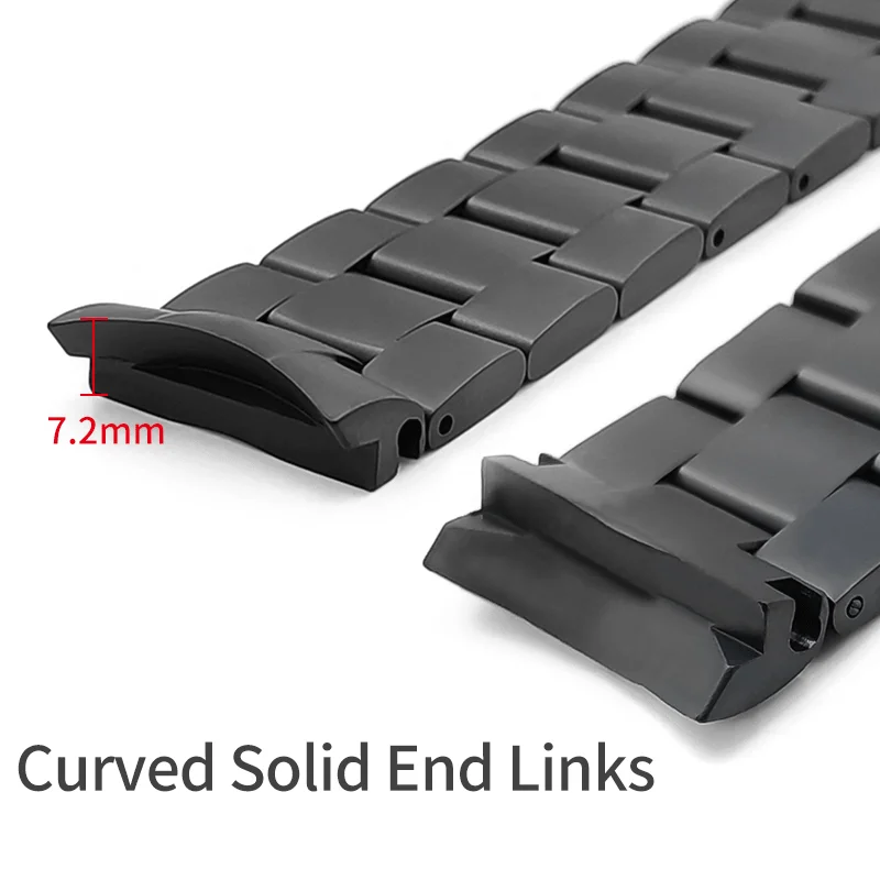 22mm Wide Black Watch Strap Matte Stainless Steel With Solid Curved End Links Watchband Mod Watches Accessories For SRPD SKX007