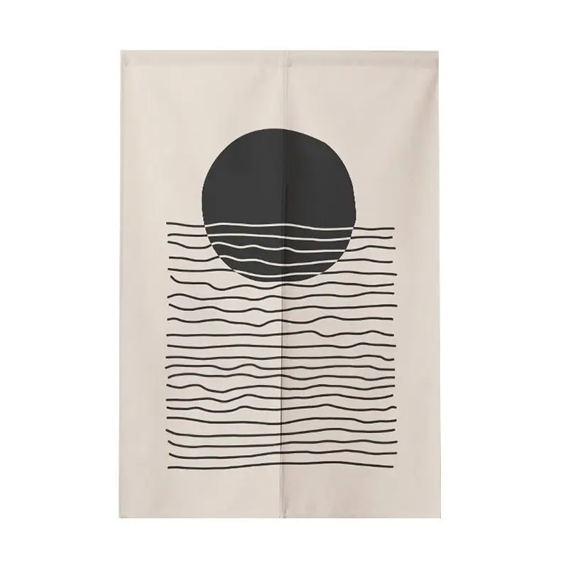 Nordic Ins Sunrise Wave Half Door Curtain Minimally Abstract Sun Moon Split Partition Curtain Non Perforated Hanging Curtain