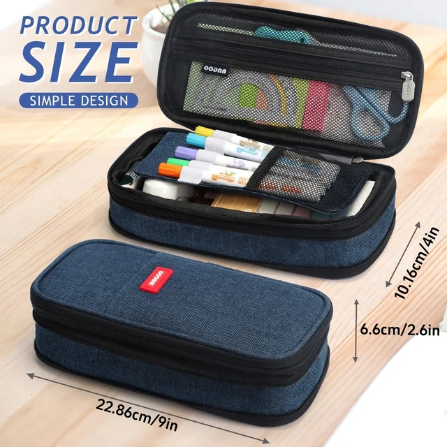 Navy Blue Large-Capacity Pencil Case, Retractable, Multi-Purpose, Made of Premium Fabric, Ideal Gift for the New Semester 2 Navy Blue Large-Capacity Pencil Case, Retractable, Multi-Purpose, Made of Premium Fabric, Ideal Gift for the New Semester 2