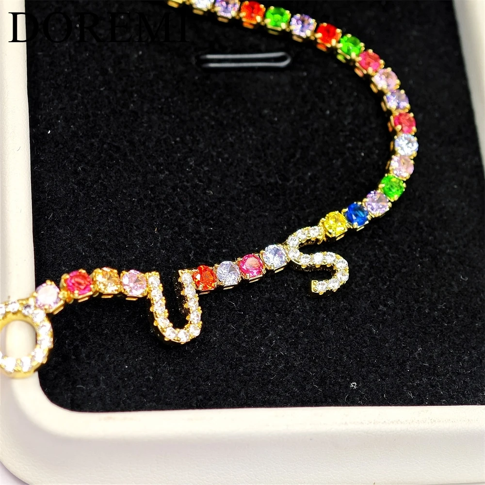 DOREMI 9mm Crystal Letter Women Necklace Coloful Zircon Tennis Chain 3mm Color Zircon Chain Name Necklace for Girls Gift Jewelry