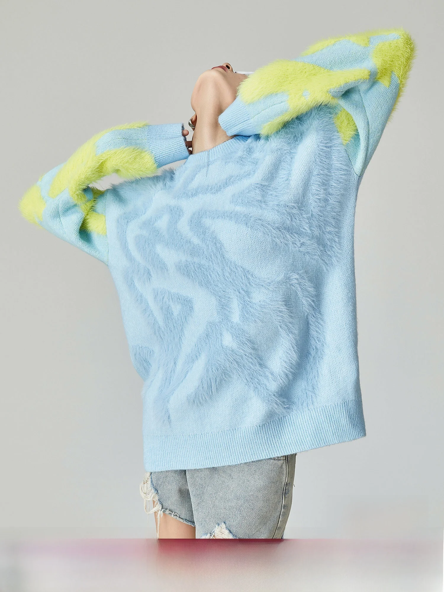 

Синий вязаный свитер Fufu Lazy Sle для женщин, весна 2025, новая цветовая коллекция, топ Aosphere Camere, удобный свободный крой