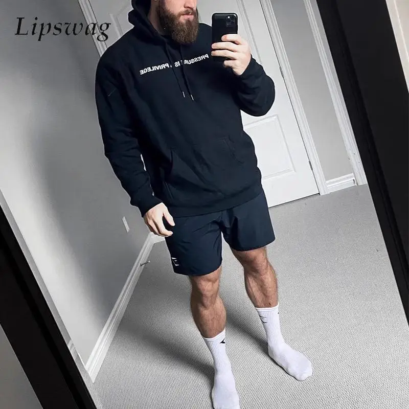 

Fashion Letter Print Cotton Hoodie Mens Fall Winter Warm Fleece Liner Hooded Sweatshirt Men Casual Long Sleeve Oversize Hoodies